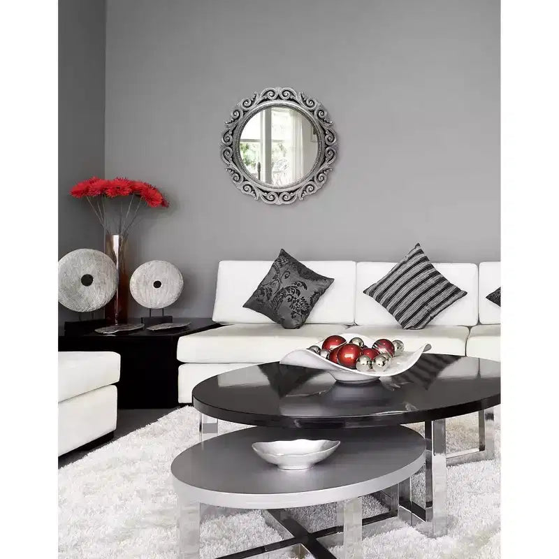 Miroir Mural Rond 22" Argent Antique - : Style Roman, Aucun Assemblage Requis