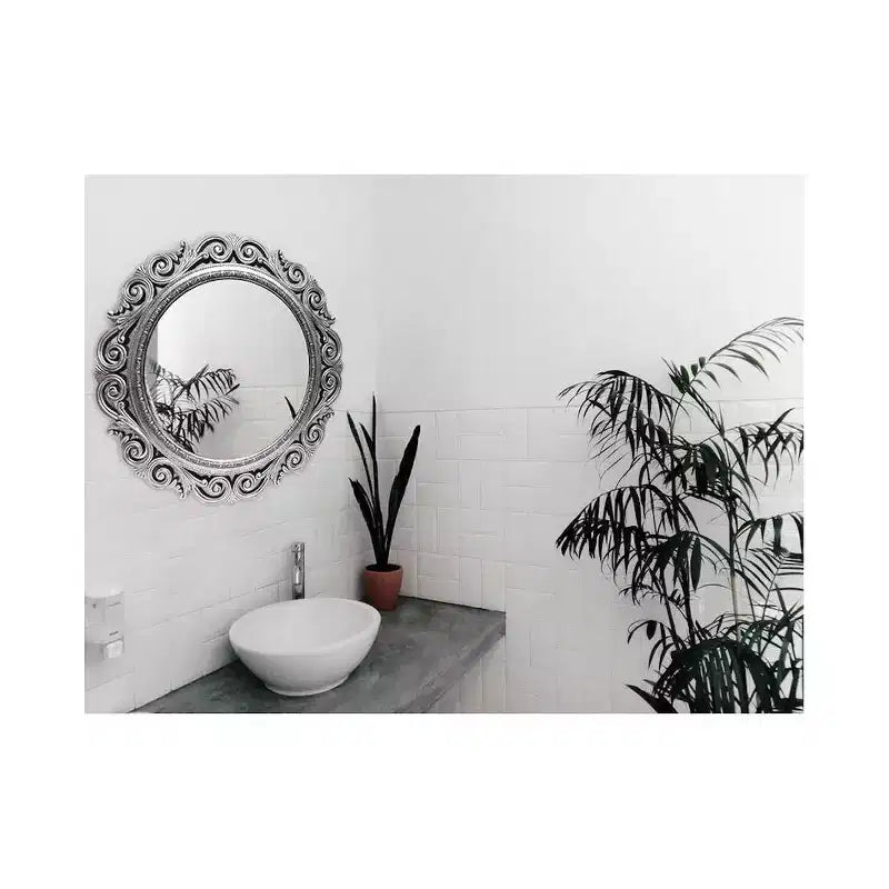 Miroir Mural Rond 22" Argent Antique - : Style Roman, Aucun Assemblage Requis