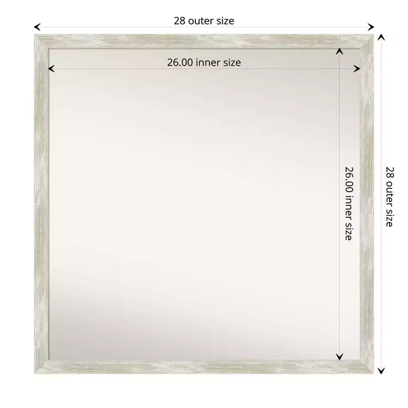 Miroir mural étroit de salle de bain non biseauté à effet craquelé 71 cm x 71 cm Argent métallique - : Comprend le matériel de montage, cadre en polystyrène