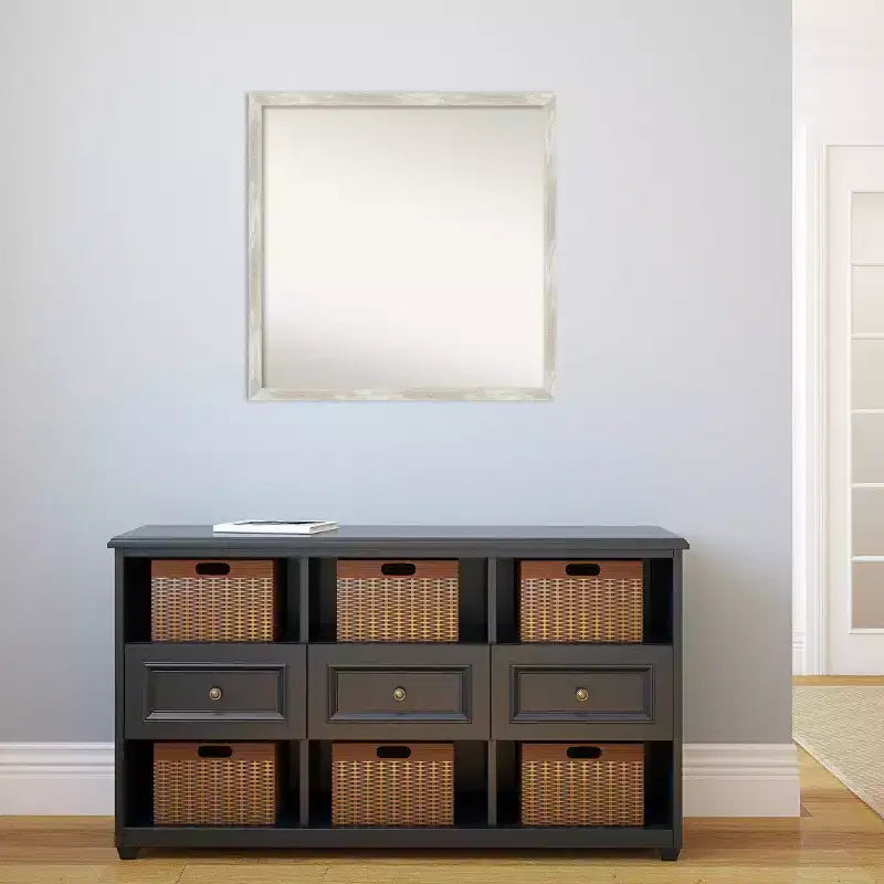 Miroir mural étroit de salle de bain non biseauté à effet craquelé 71 cm x 71 cm Argent métallique - : Comprend le matériel de montage, cadre en polystyrène