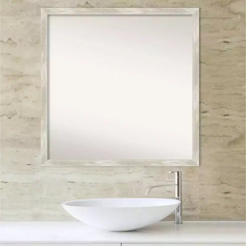 Miroir mural étroit de salle de bain non biseauté à effet craquelé 71 cm x 71 cm Argent métallique - : Comprend le matériel de montage, cadre en polystyrène