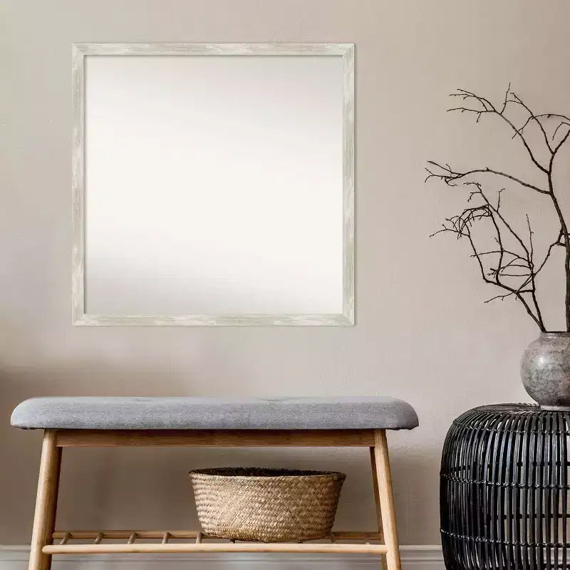 Miroir mural étroit de salle de bain non biseauté à effet craquelé 71 cm x 71 cm Argent métallique - : Comprend le matériel de montage, cadre en polystyrène