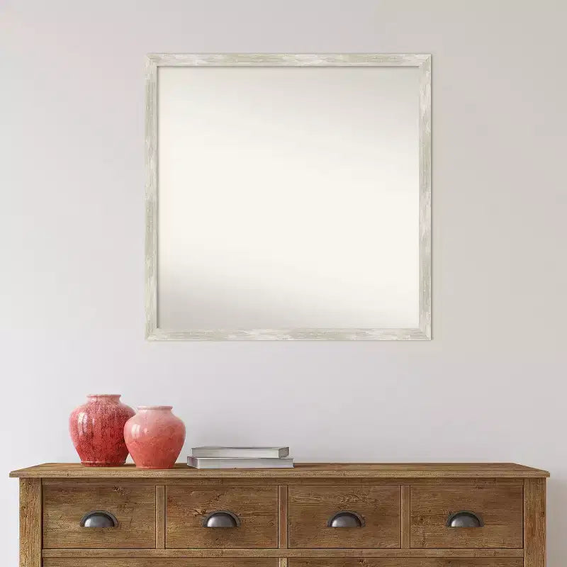 Miroir mural étroit de salle de bain non biseauté à effet craquelé 71 cm x 71 cm Argent métallique - : Comprend le matériel de montage, cadre en polystyrène