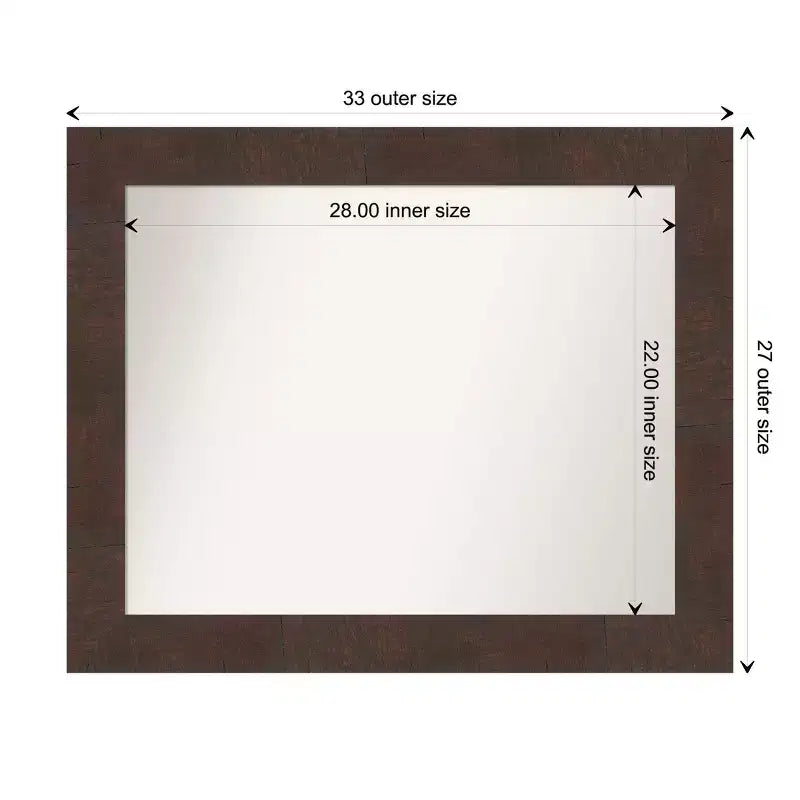 Miroir mural de salle de bain Wildwood marron non biseauté de 33 po x 27 po - : Rectangulaire, cadre en polystyrène, montage mural