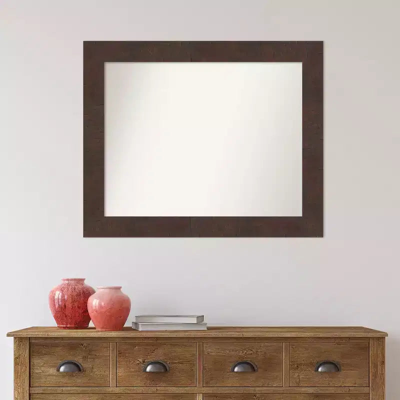Miroir mural de salle de bain Wildwood marron non biseauté de 33 po x 27 po - : Rectangulaire, cadre en polystyrène, montage mural