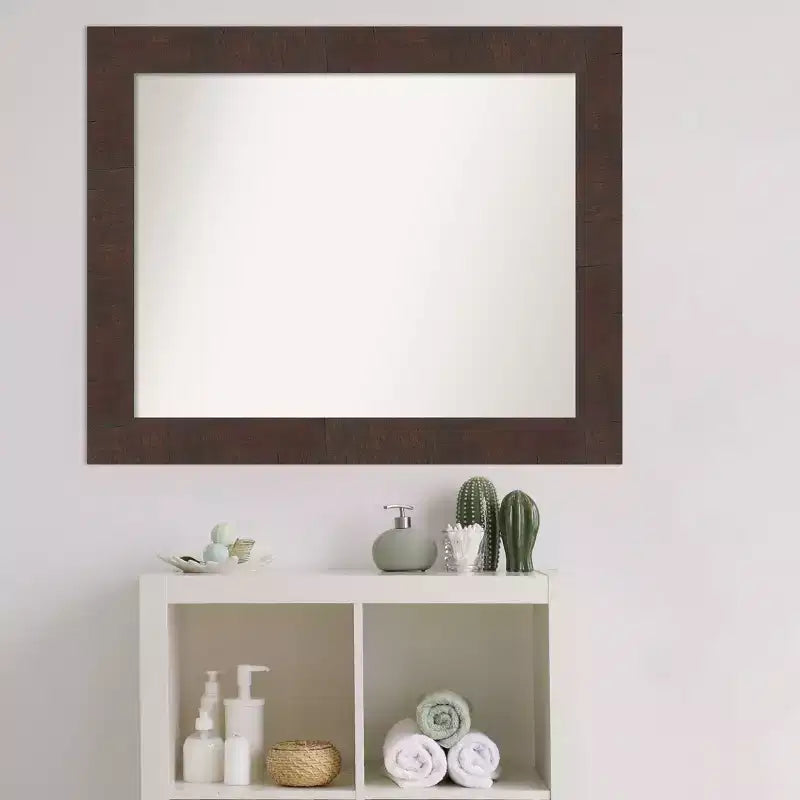 Miroir mural de salle de bain Wildwood marron non biseauté de 33 po x 27 po - : Rectangulaire, cadre en polystyrène, montage mural