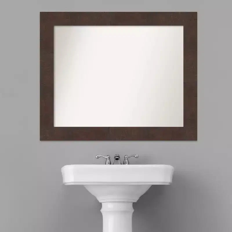 Miroir mural de salle de bain Wildwood marron non biseauté de 33 po x 27 po - : Rectangulaire, cadre en polystyrène, montage mural