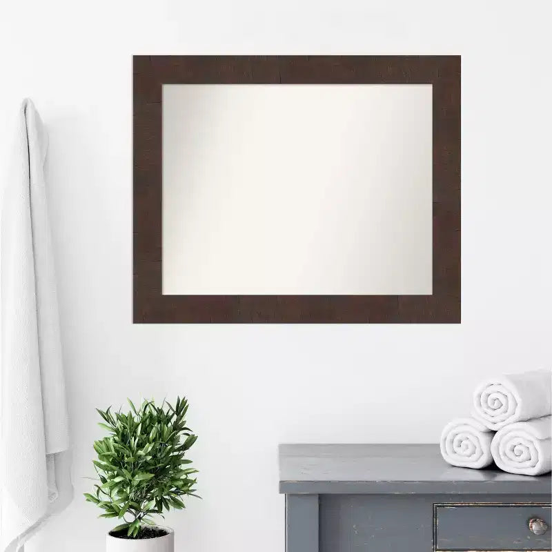 Miroir mural de salle de bain Wildwood marron non biseauté de 33 po x 27 po - : Rectangulaire, cadre en polystyrène, montage mural
