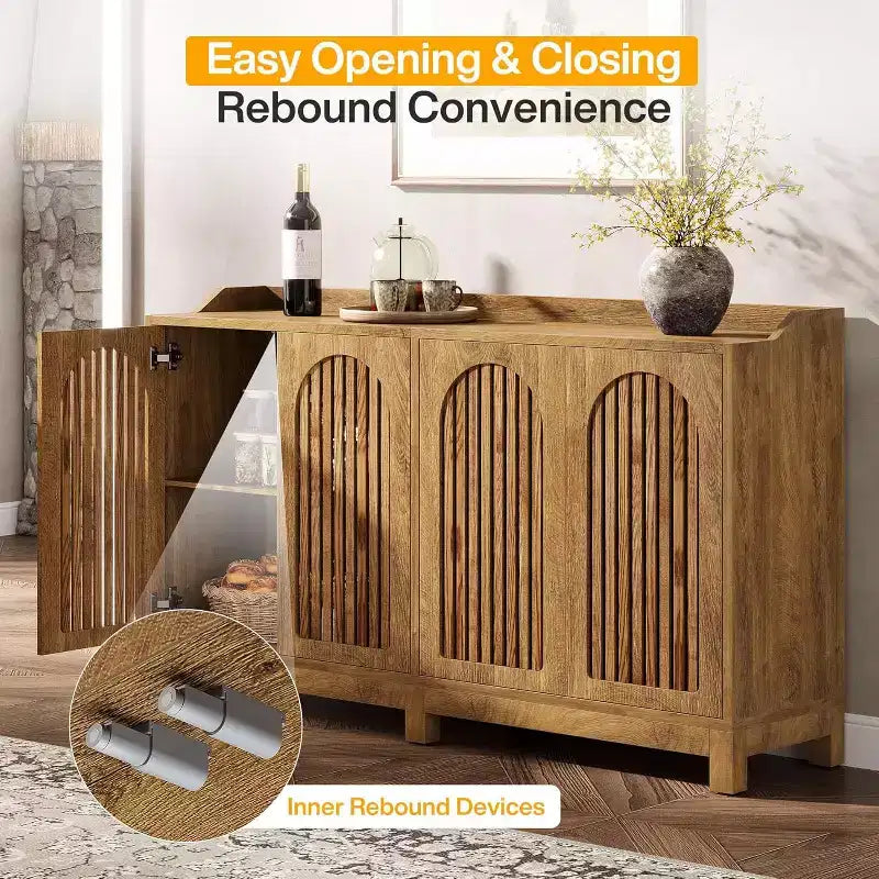 Meuble de Rangement de Cuisine, Buffet Vaisselier de Ferme 57" avec Porte Persienne et Étagère Réglable pour Salle à Manger