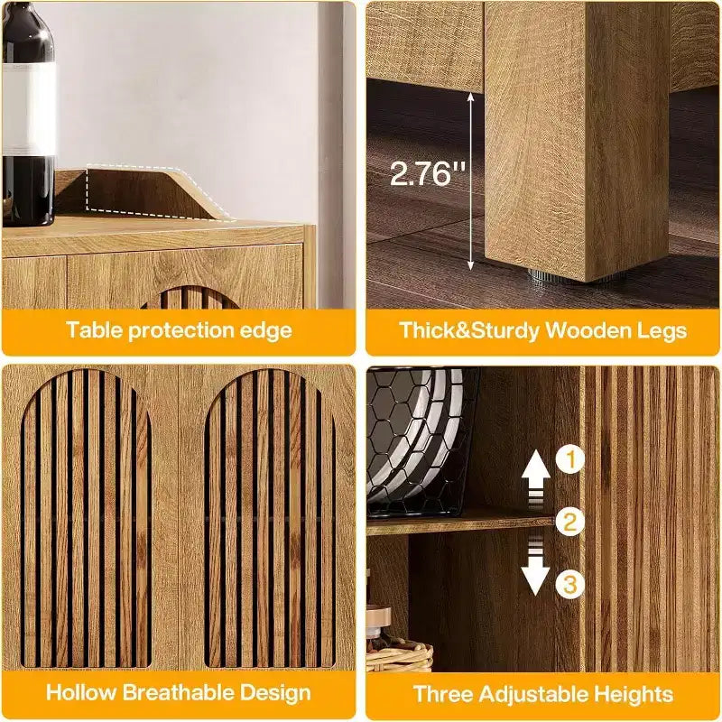 Meuble de Rangement de Cuisine, Buffet Vaisselier de Ferme 57" avec Porte Persienne et Étagère Réglable pour Salle à Manger