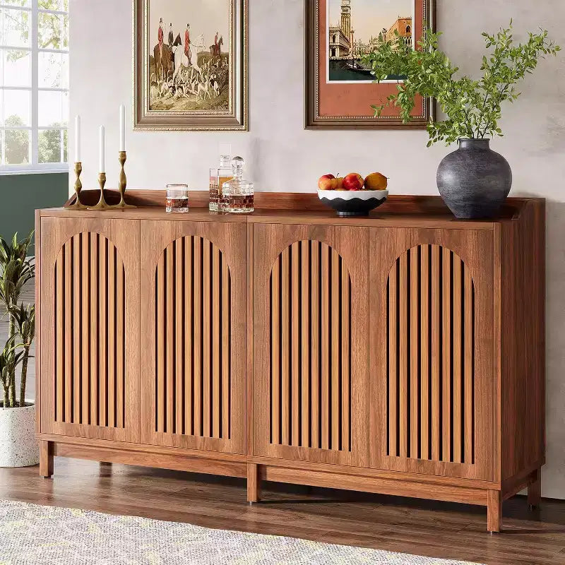Meuble de Rangement de Cuisine, Buffet Vaisselier de Ferme 57" avec Porte Persienne et Étagère Réglable pour Salle à Manger