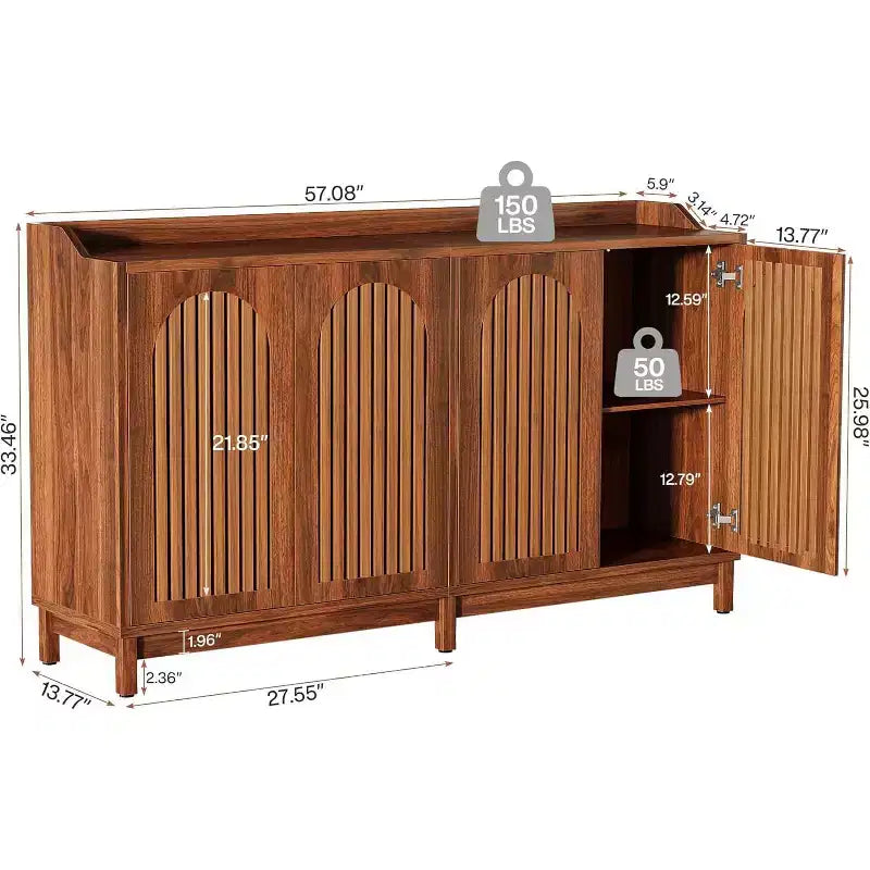 Meuble de Rangement de Cuisine, Buffet Vaisselier de Ferme 57" avec Porte Persienne et Étagère Réglable pour Salle à Manger