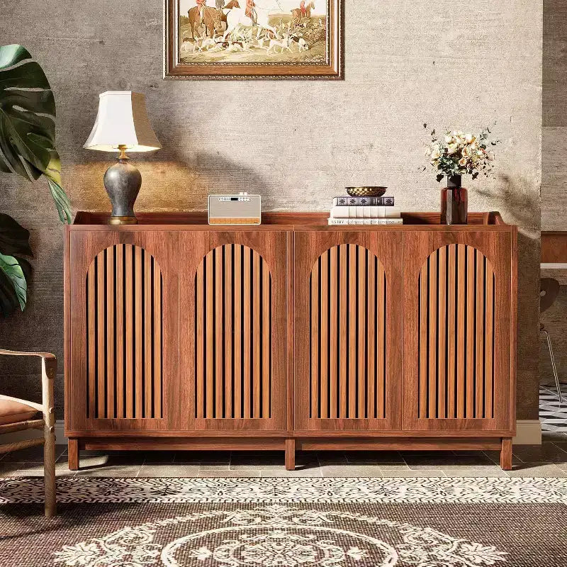 Meuble de Rangement de Cuisine, Buffet Vaisselier de Ferme 57" avec Porte Persienne et Étagère Réglable pour Salle à Manger