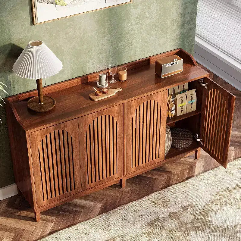 Meuble de Rangement de Cuisine, Buffet Vaisselier de Ferme 57" avec Porte Persienne et Étagère Réglable pour Salle à Manger
