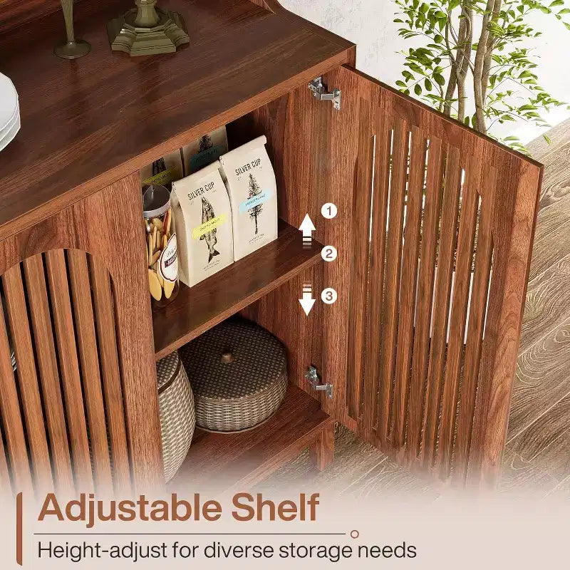 Meuble de Rangement de Cuisine, Buffet Vaisselier de Ferme 57" avec Porte Persienne et Étagère Réglable pour Salle à Manger