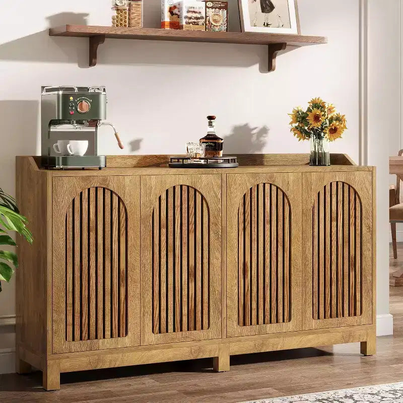Meuble de Rangement de Cuisine, Buffet Vaisselier de Ferme 57" avec Porte Persienne et Étagère Réglable pour Salle à Manger