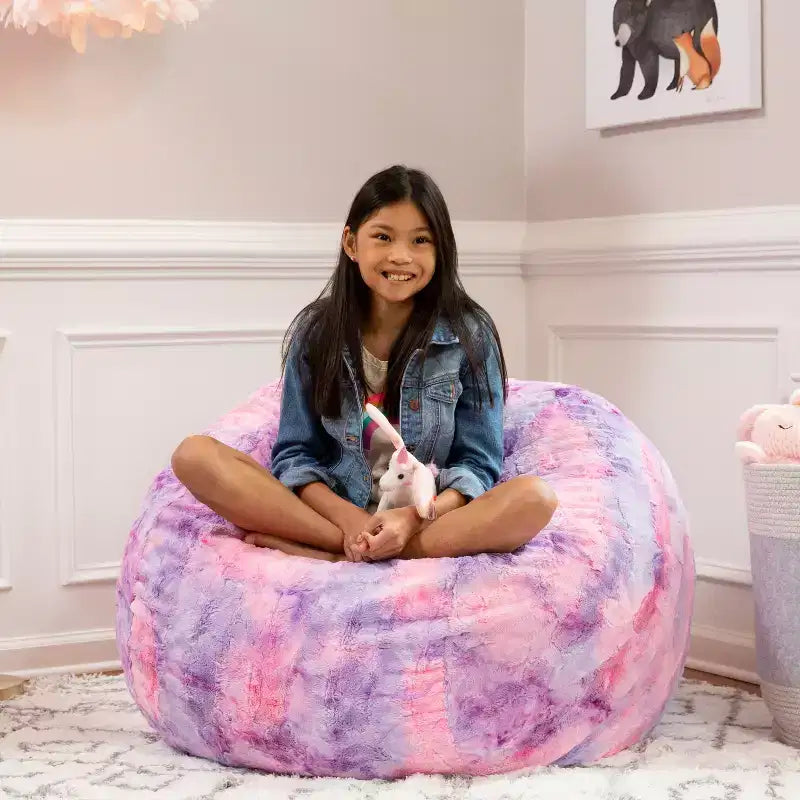 Pouf géant 3 pieds - Fausse fourrure - Couleurs amusantes