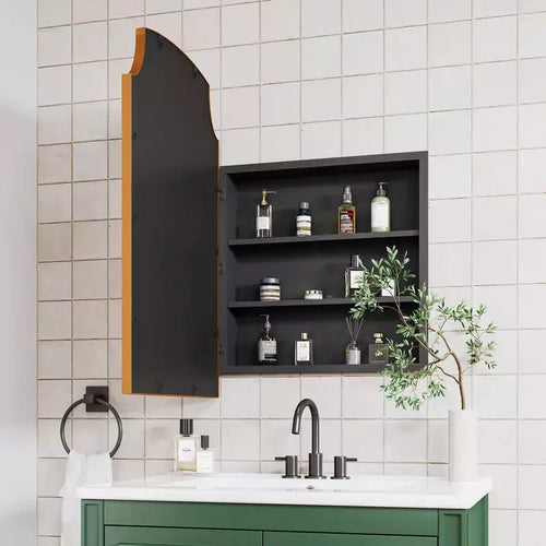 Armoire à pharmacie de salle de bain dorée avec miroir et 3 étagères de rangement murales, 75,9 cm (H) x 50 cm (L)
