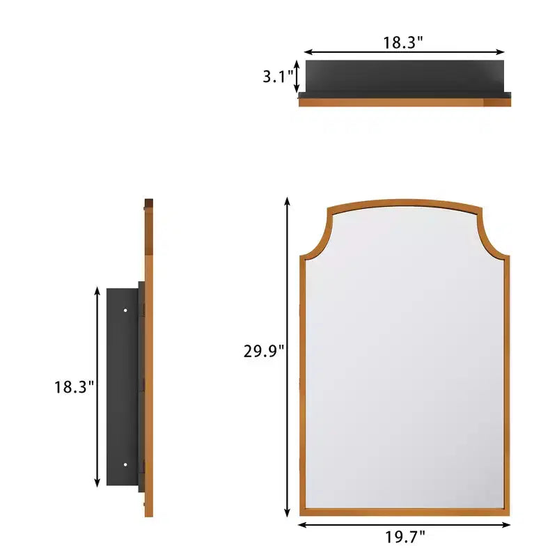Armoire à pharmacie de salle de bain dorée avec miroir et 3 étagères de rangement murales, 75,9 cm (H) x 50 cm (L)