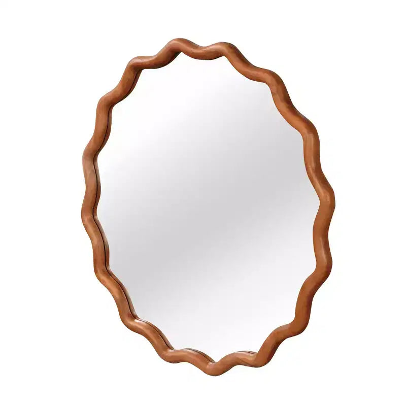 Miroir décoratif mural à cadre en bois massif ondulé rond de 30 po, style ferme moderne, pour chambre à coucher, salle de bain, salon, entrée, marron
