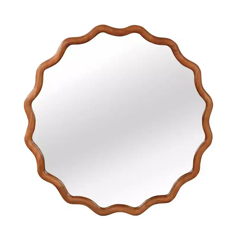 Miroir décoratif mural à cadre en bois massif ondulé rond de 30 po, style ferme moderne, pour chambre à coucher, salle de bain, salon, entrée, marron
