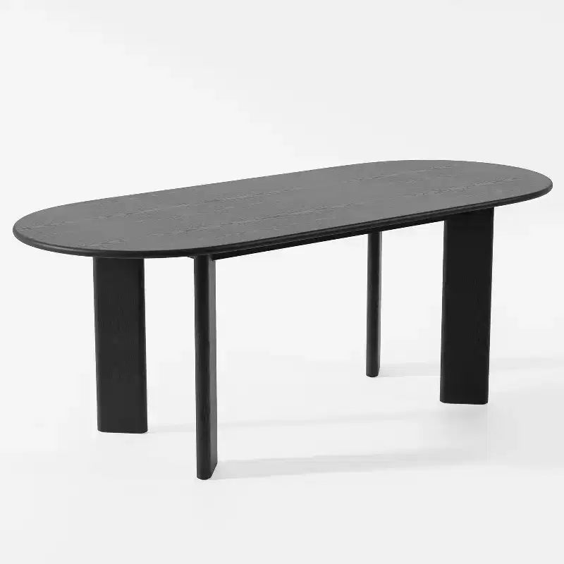 Table de salle à manger ovale incurvée de 79 po pour 6 à 8 personnes, table de cuisine moderne en bois massif avec plateau épaissi et base robuste pour salon ou cuisine, noire
