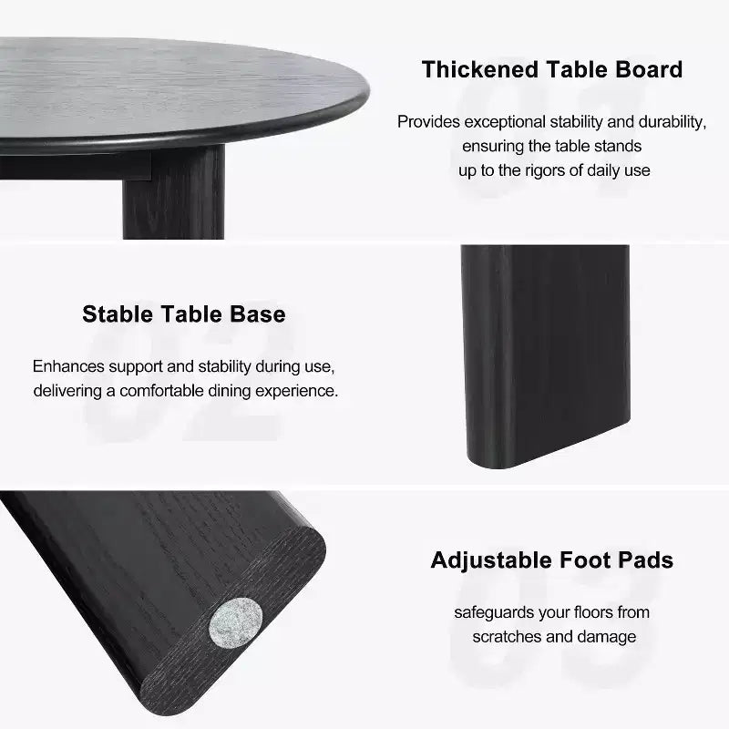 Table de salle à manger ovale incurvée de 79 po pour 6 à 8 personnes, table de cuisine moderne en bois massif avec plateau épaissi et base robuste pour salon ou cuisine, noire