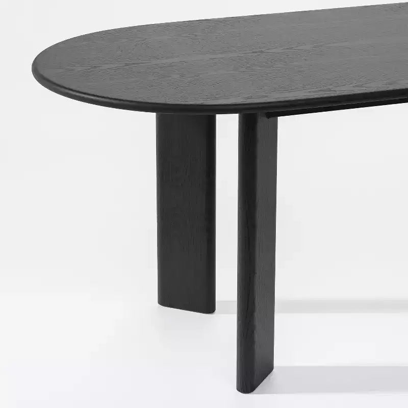 Table de salle à manger ovale incurvée de 79 po pour 6 à 8 personnes, table de cuisine moderne en bois massif avec plateau épaissi et base robuste pour salon ou cuisine, noire