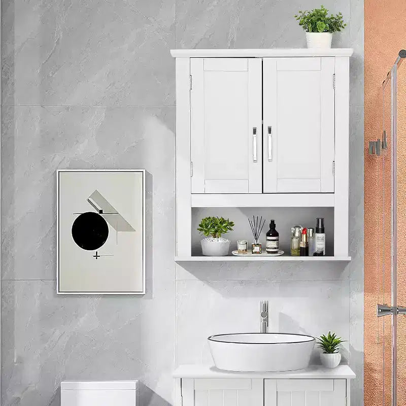 Armoire murale de salle de bain, armoire à pharmacie murale, organisateur de rangement au-dessus des toilettes avec 2 portes et 1 étagère réglable