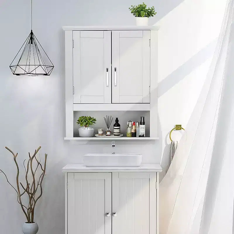 Armoire murale de salle de bain, armoire à pharmacie murale, organisateur de rangement au-dessus des toilettes avec 2 portes et 1 étagère réglable