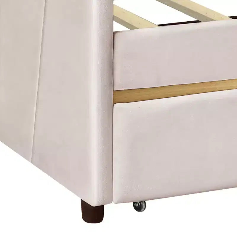 Lit de repos rembourré jumeau avec tiroirs de rangement, canapé-lit en velours en forme de L avec tête de lit et accoudoir pour chambre à coucher