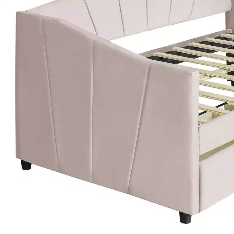 Lit de repos rembourré jumeau avec tiroirs de rangement, canapé-lit en velours en forme de L avec tête de lit et accoudoir pour chambre à coucher