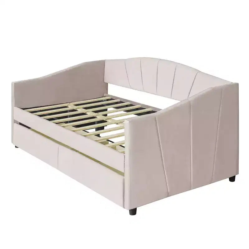 Lit de repos rembourré jumeau avec tiroirs de rangement, canapé-lit en velours en forme de L avec tête de lit et accoudoir pour chambre à coucher