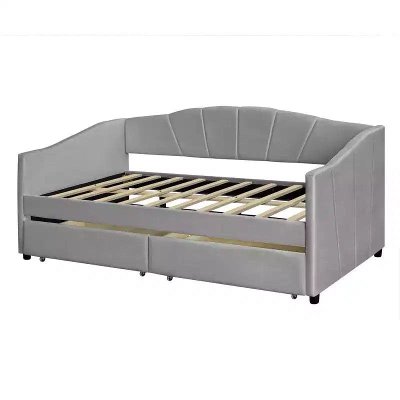 Lit de repos rembourré jumeau avec tiroirs de rangement, canapé-lit en velours en forme de L avec tête de lit et accoudoir pour chambre à coucher