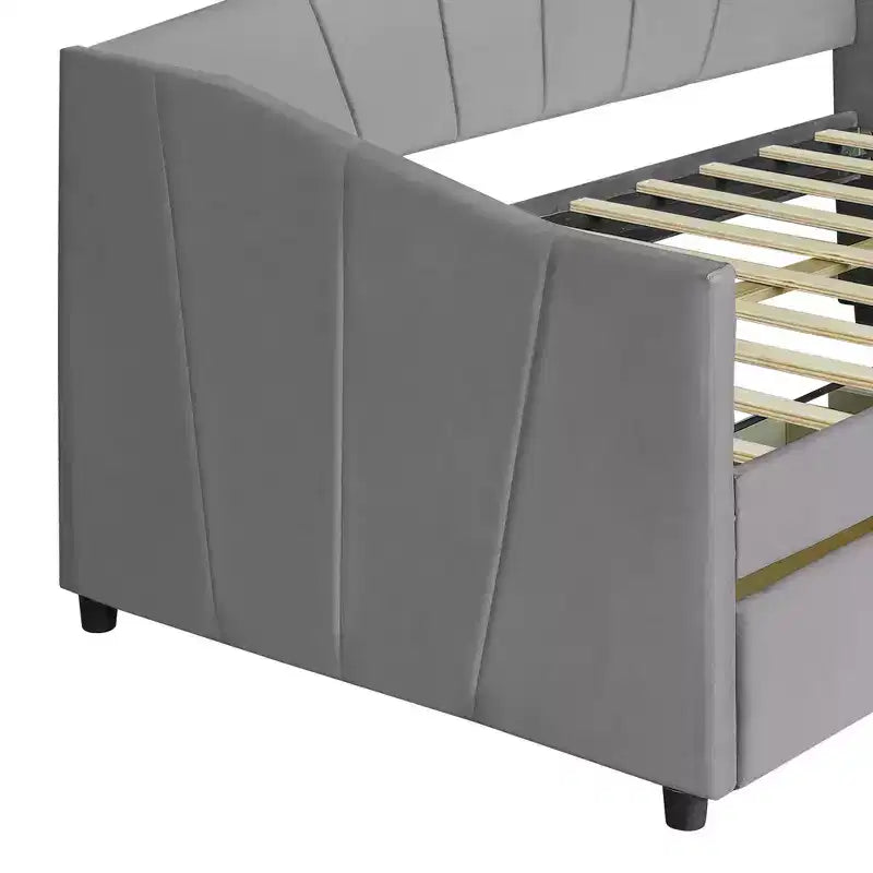 Lit de repos rembourré jumeau avec tiroirs de rangement, canapé-lit en velours en forme de L avec tête de lit et accoudoir pour chambre à coucher