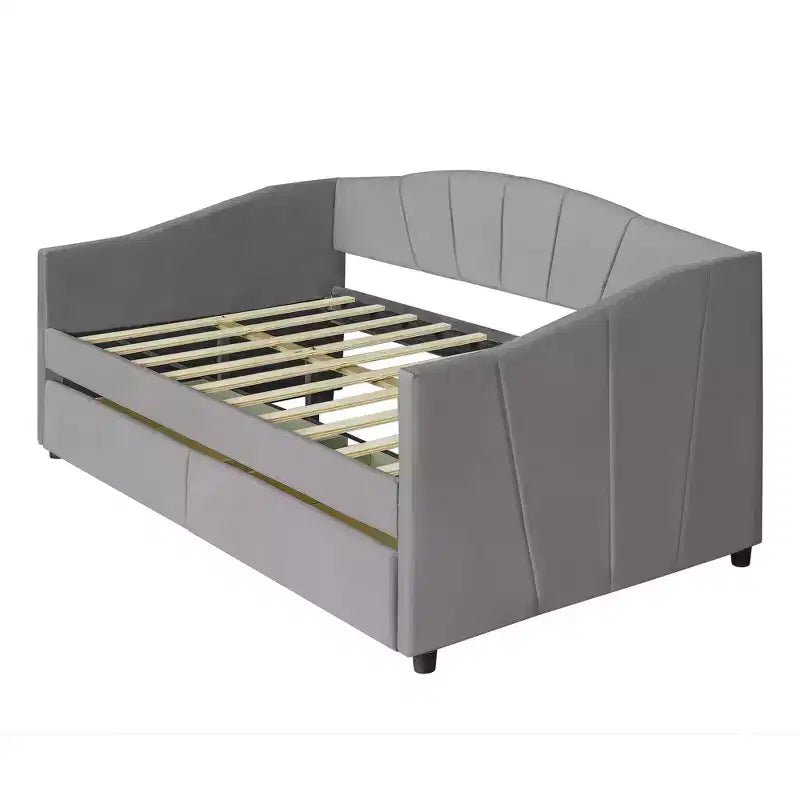 Lit de repos rembourré jumeau avec tiroirs de rangement, canapé-lit en velours en forme de L avec tête de lit et accoudoir pour chambre à coucher