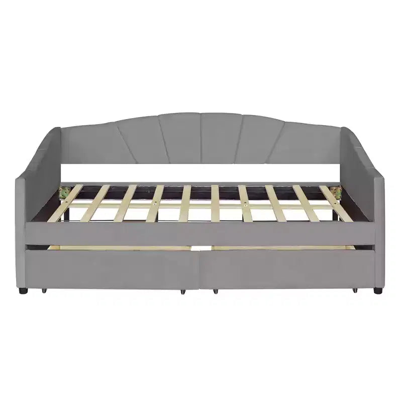 Lit de repos rembourré jumeau avec tiroirs de rangement, canapé-lit en velours en forme de L avec tête de lit et accoudoir pour chambre à coucher