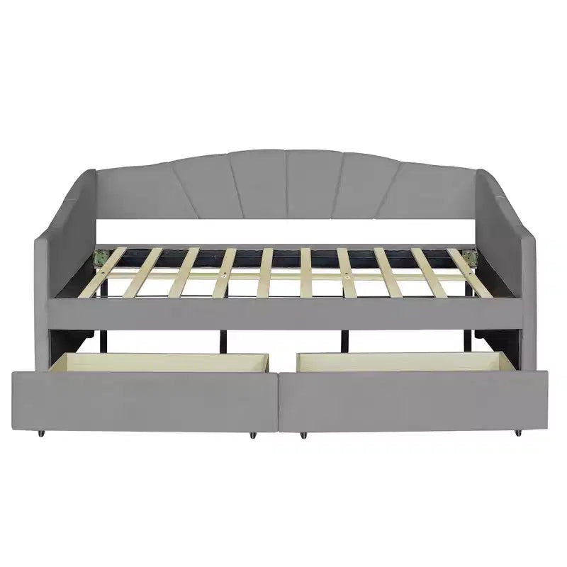 Lit de repos rembourré jumeau avec tiroirs de rangement, canapé-lit en velours en forme de L avec tête de lit et accoudoir pour chambre à coucher