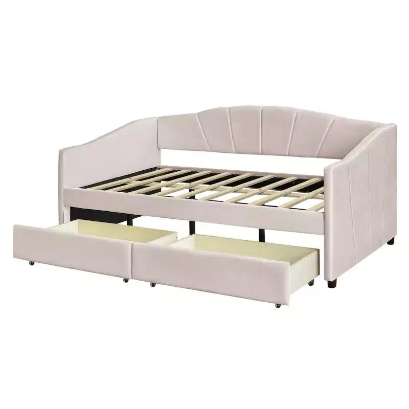Lit de repos rembourré jumeau avec tiroirs de rangement, canapé-lit en velours en forme de L avec tête de lit et accoudoir pour chambre à coucher