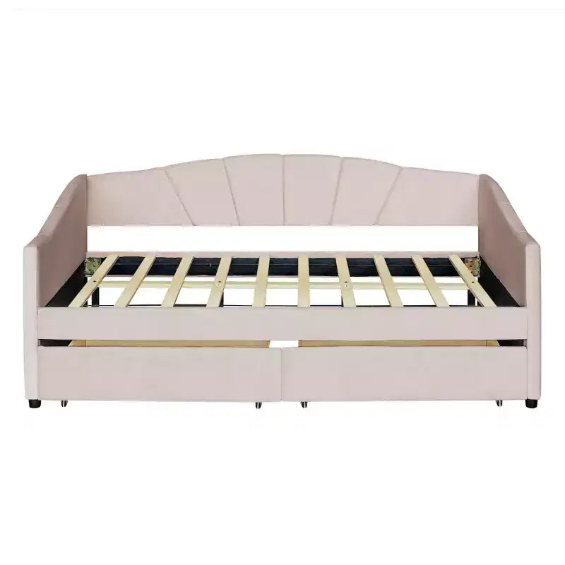 Lit de repos rembourré jumeau avec tiroirs de rangement, canapé-lit en velours en forme de L avec tête de lit et accoudoir pour chambre à coucher