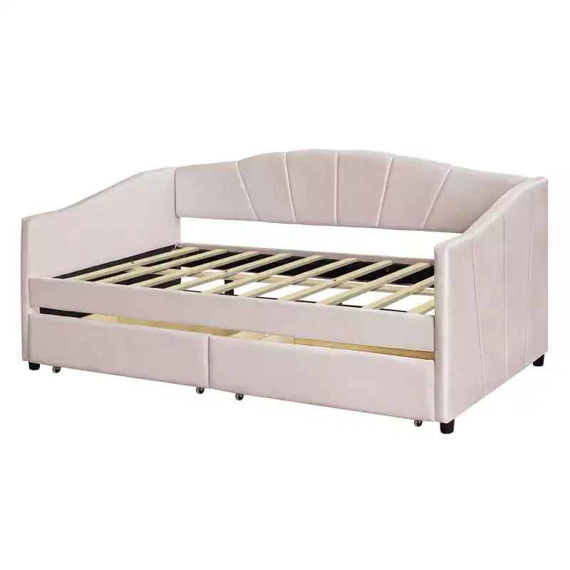 Lit de repos rembourré jumeau avec tiroirs de rangement, canapé-lit en velours en forme de L avec tête de lit et accoudoir pour chambre à coucher