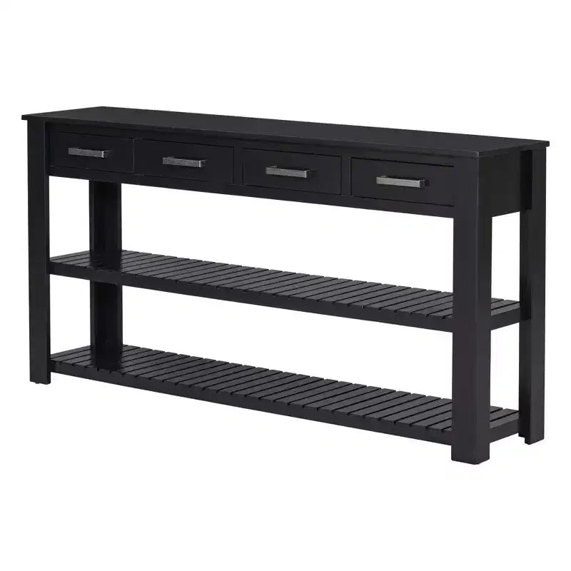 Console moderne en bois avec tiroirs et étagères, table d'entrée minimaliste avec rangement pour entrées et salons