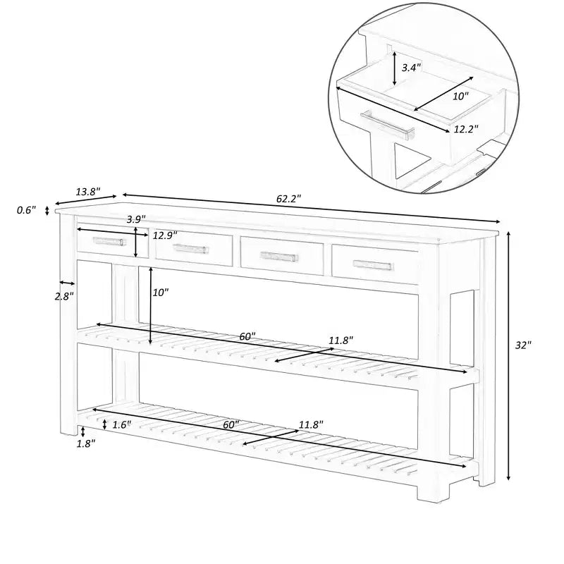 Console moderne en bois avec tiroirs et étagères, table d'entrée minimaliste avec rangement pour entrées et salons