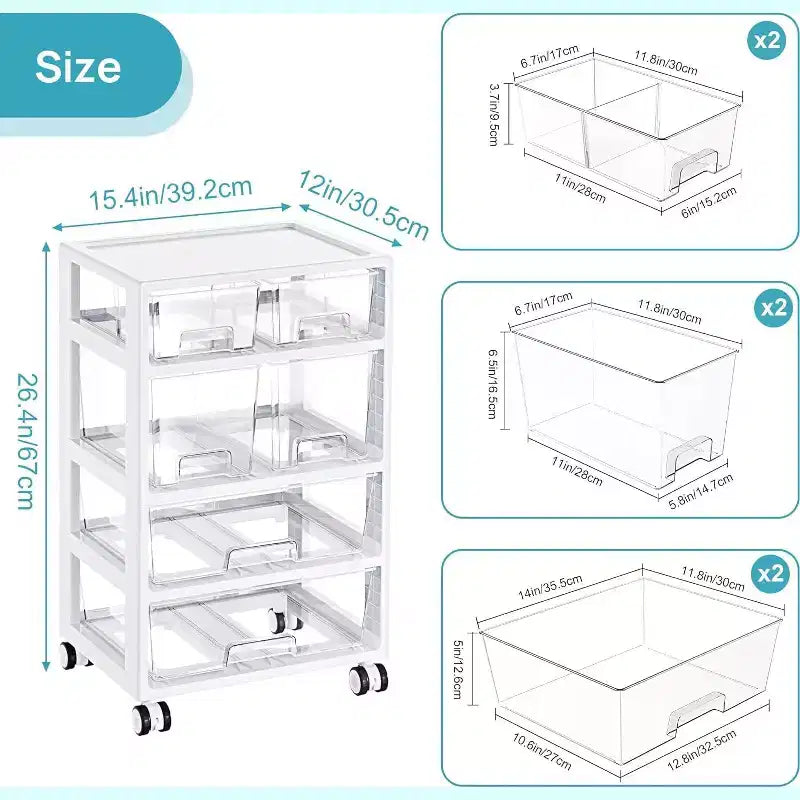 1 paquet 4 couches 6 tiroirs chariot de rangement en plastique transparent et pratique