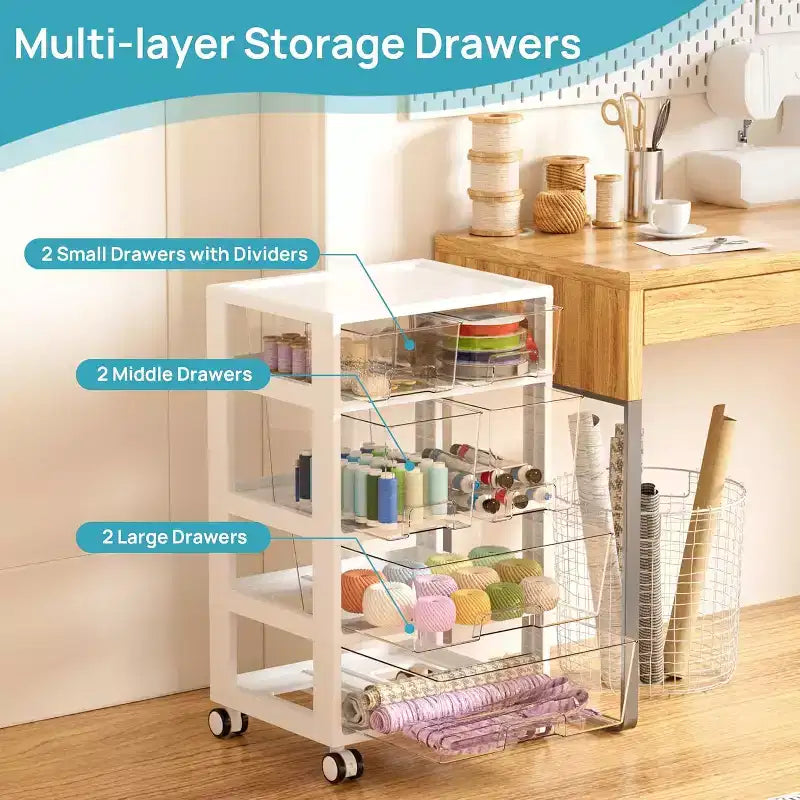 1 paquet 4 couches 6 tiroirs chariot de rangement en plastique transparent et pratique