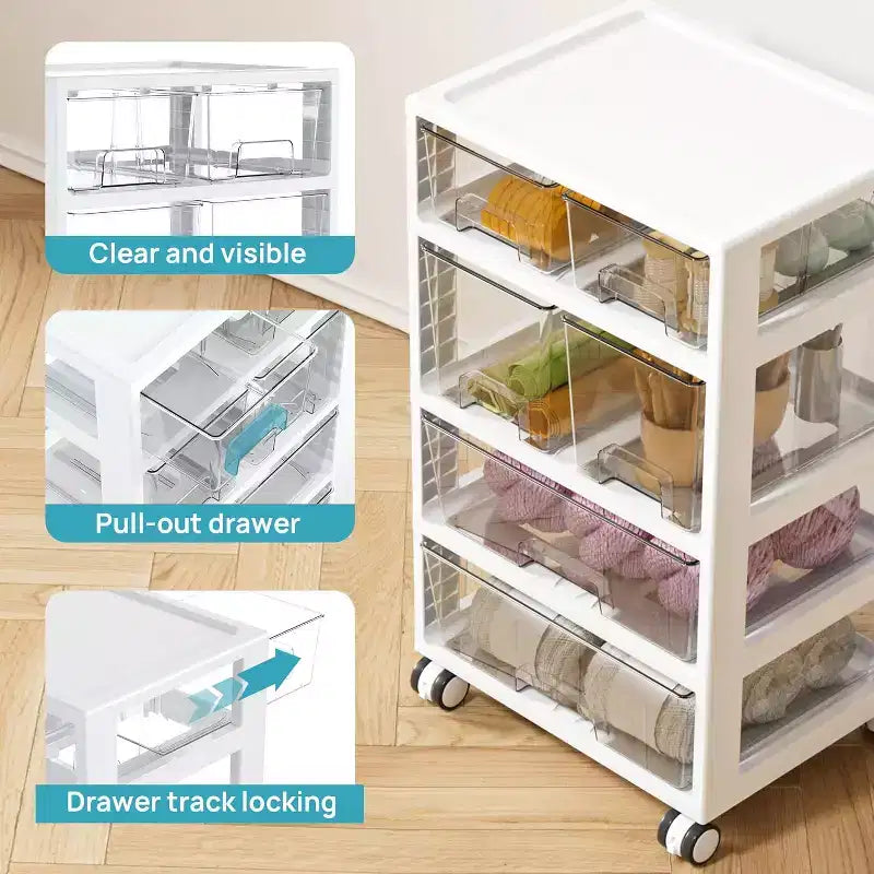 1 paquet 4 couches 6 tiroirs chariot de rangement en plastique transparent et pratique