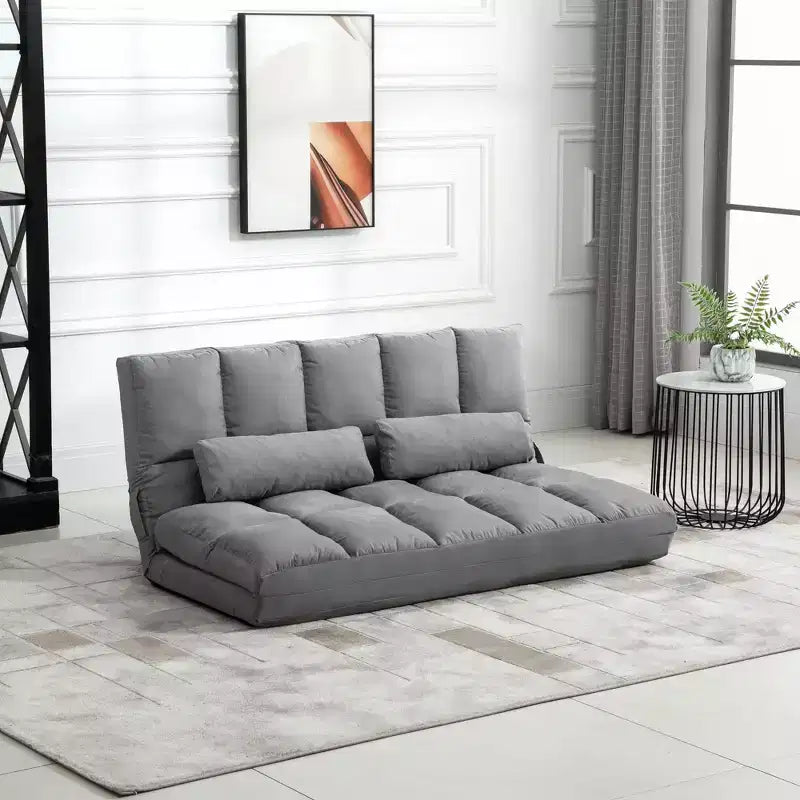 Canapé-lit convertible au sol, lit pliant, chaise longue d'appoint avec 2 oreillers, dossier et appuie-tête réglables, 130 cm de long