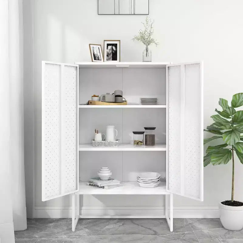 Meuble de rangement, buffet pour entrée, chambre, bureau en acier – blanc