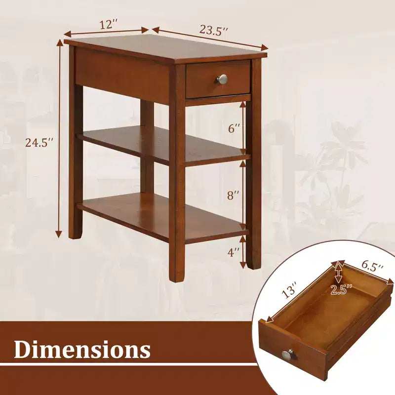 Tables d'appoint étroites avec tiroirs, étagères et pieds en bois d'hévéa – Table d'appoint de canapé