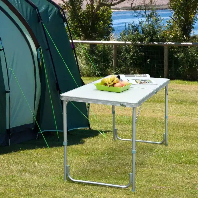 Table de camping pliante portable et légère en aluminium de 47" facile à nettoyer avec poignée de transport